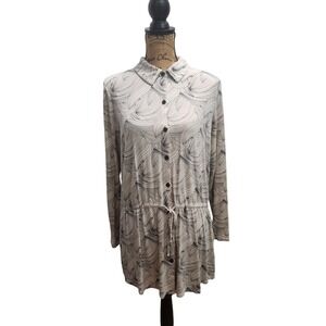 J Jill Wearever Collection L Cream Black Print Stretch Knit‎ Dress